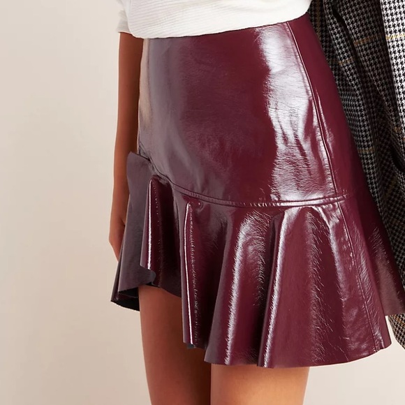 Anthropologie - Suncoo Rosie Patent Leather Skater Skirt - Picture 1 of 11